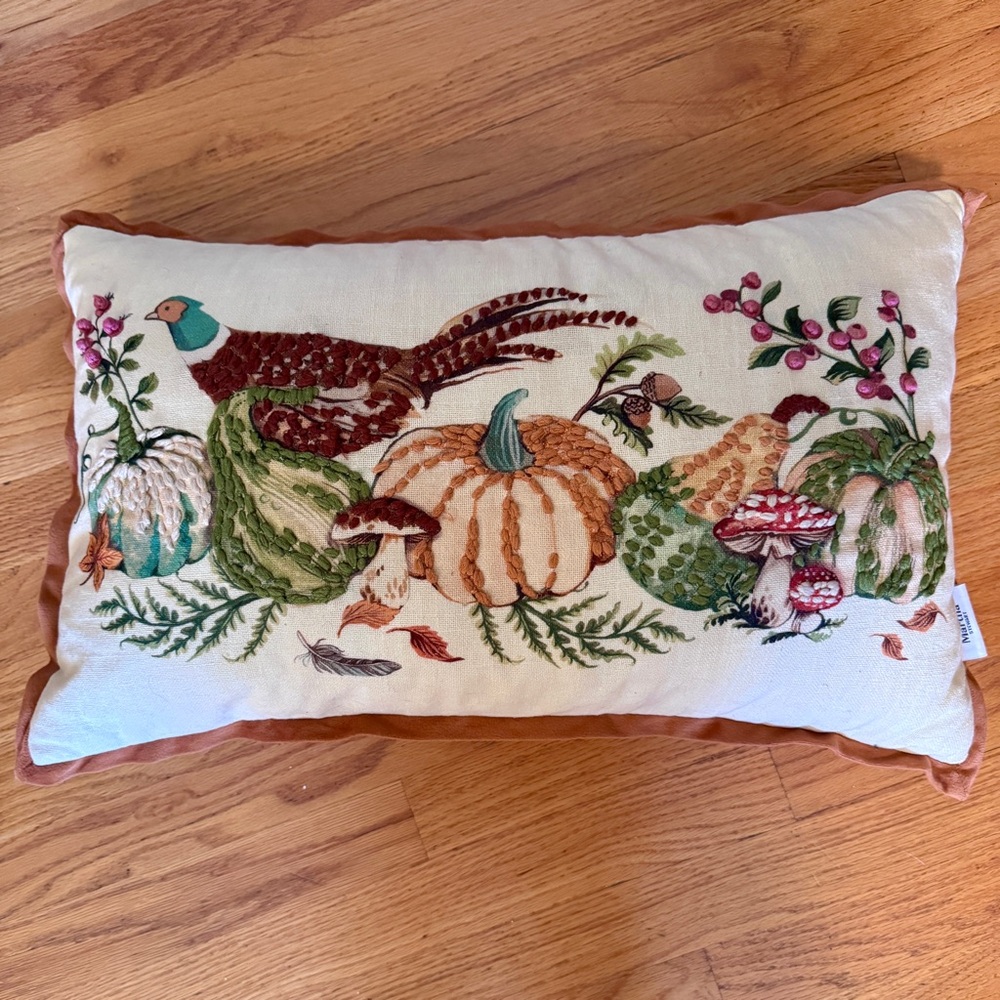 Martha Stewart Embroidered Harvest Scene Pillow, Pheasant Pillow
